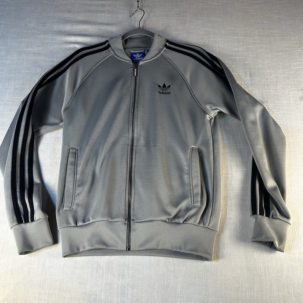 ADIDAS Size S Men's Gray Front Pocket Sweatshirt Zip Up Athletic Warm Up